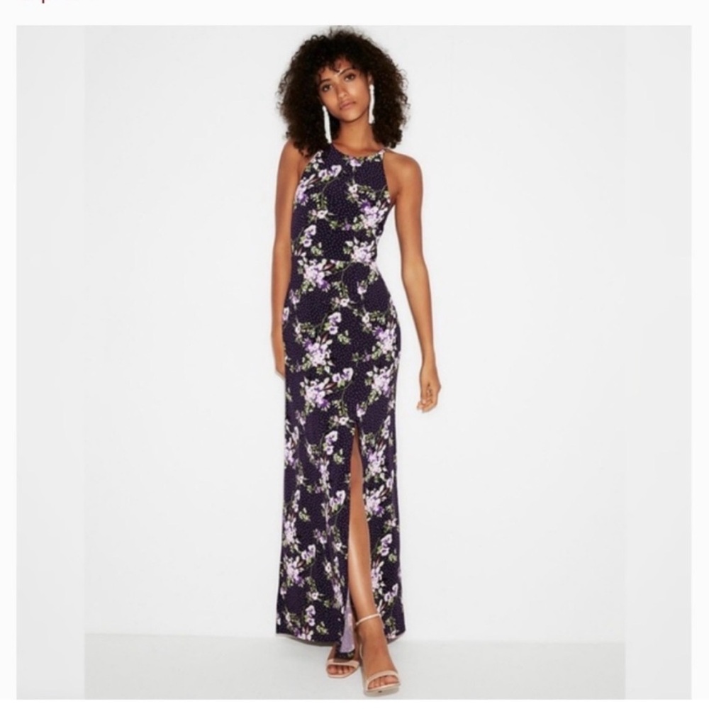 Floral Halter Maxi Dress in Dark Purple